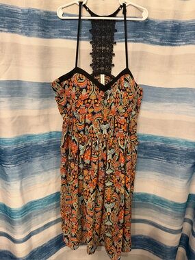 Multicolor Paisley One-Piece Dress with Black Trim